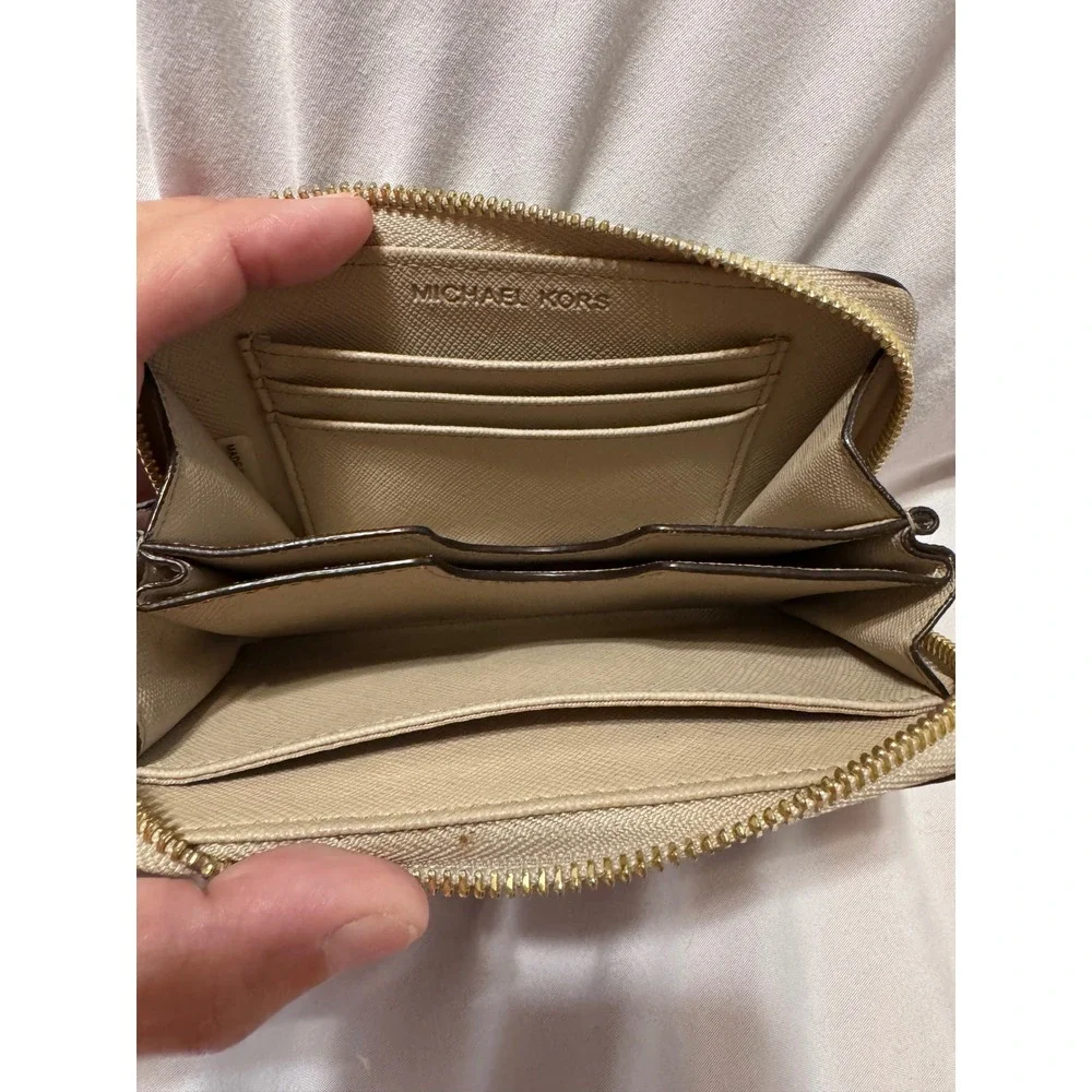 Michael‎ Kors Jet Set Python Embossed Leather Zip Around Wristlet Wallet Tan